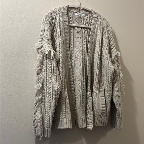 Madewell NWT chunky knit open cardigan - large - cream - fringe - pockets - Picture 1 of 7
